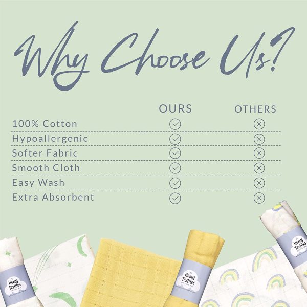 Homy Textiles Muslin Cloths for Baby, Unisex Muslin Burp Cloths for New Borns, Soft, Breathable, and Absorbent Pure Cotton Muslin Squares, Ideal Baby Cloth, Washcloth, and Bib, 80 x 80 cm, 3-Pack - Image 7