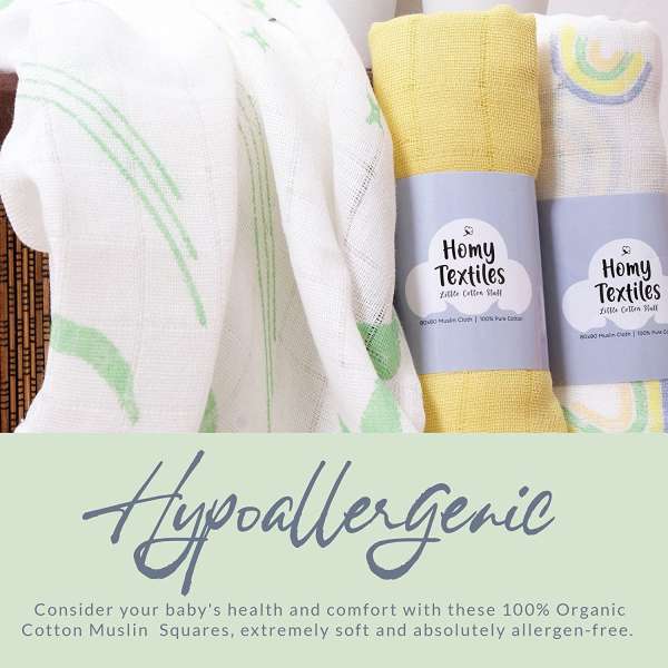 Homy Textiles Muslin Cloths for Baby, Unisex Muslin Burp Cloths for New Borns, Soft, Breathable, and Absorbent Pure Cotton Muslin Squares, Ideal Baby Cloth, Washcloth, and Bib, 80 x 80 cm, 3-Pack - Image 5