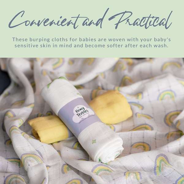 Homy Textiles Muslin Cloths for Baby, Unisex Muslin Burp Cloths for New Borns, Soft, Breathable, and Absorbent Pure Cotton Muslin Squares, Ideal Baby Cloth, Washcloth, and Bib, 80 x 80 cm, 3-Pack - Image 3